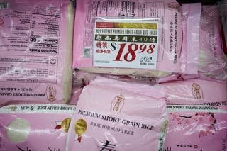 Bags of rice imported from Vietnam are seen in an Asian grocery store in California